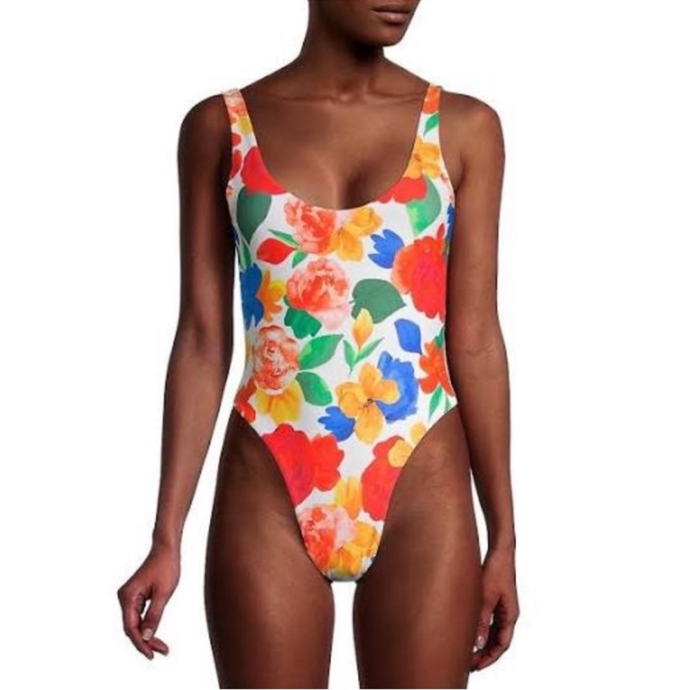 WEWOREWHAT Swim Scoop One Piece Abstract Floral